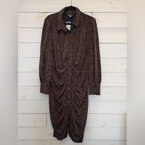 City Chic Bronze Metallic Ruched Button-Up Chloe Mini Dress XL - NWT